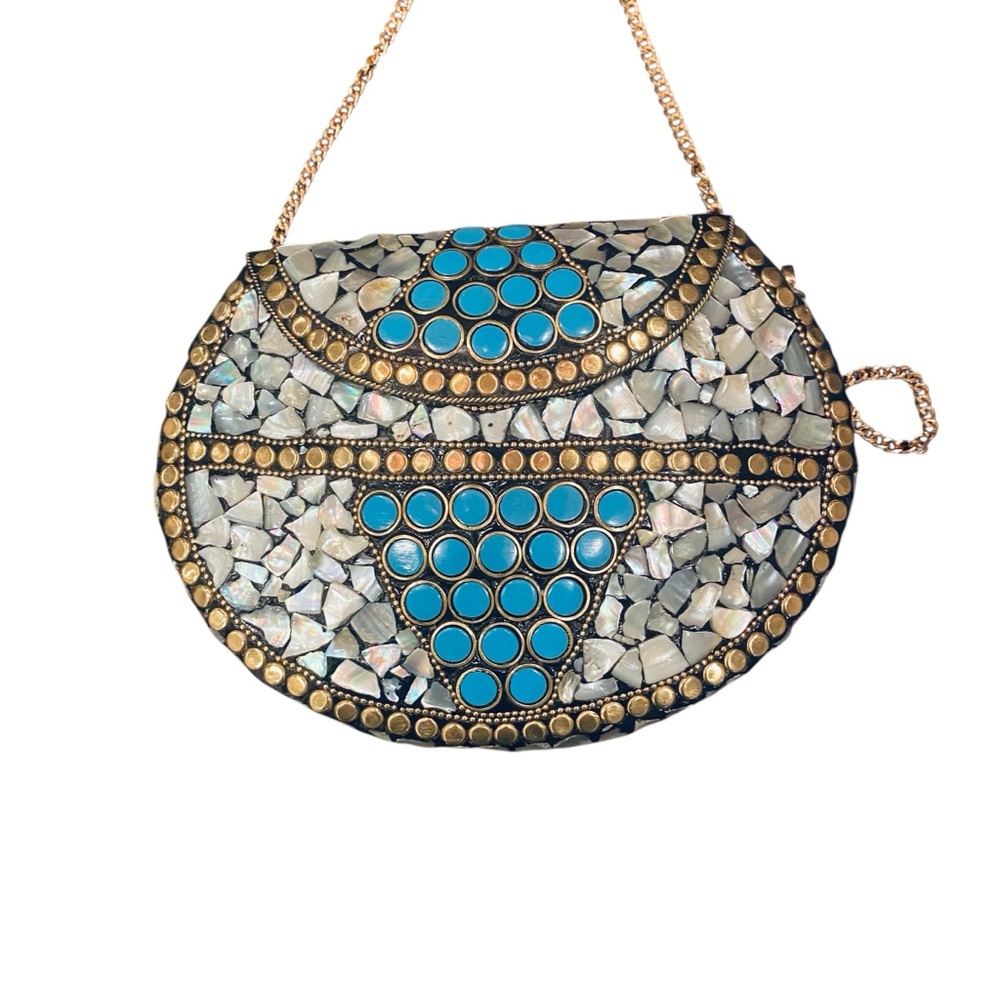 Ramla Porte-Moi MOP and Turquoise Mosaic Brass/Silver Women's Bag